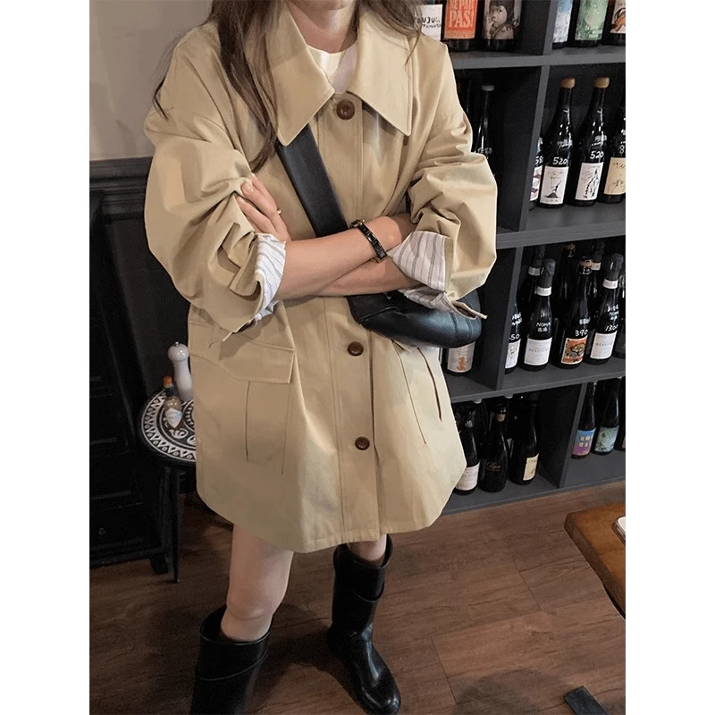卡其风衣女秋季新款2025气质中长款短风衣外套
