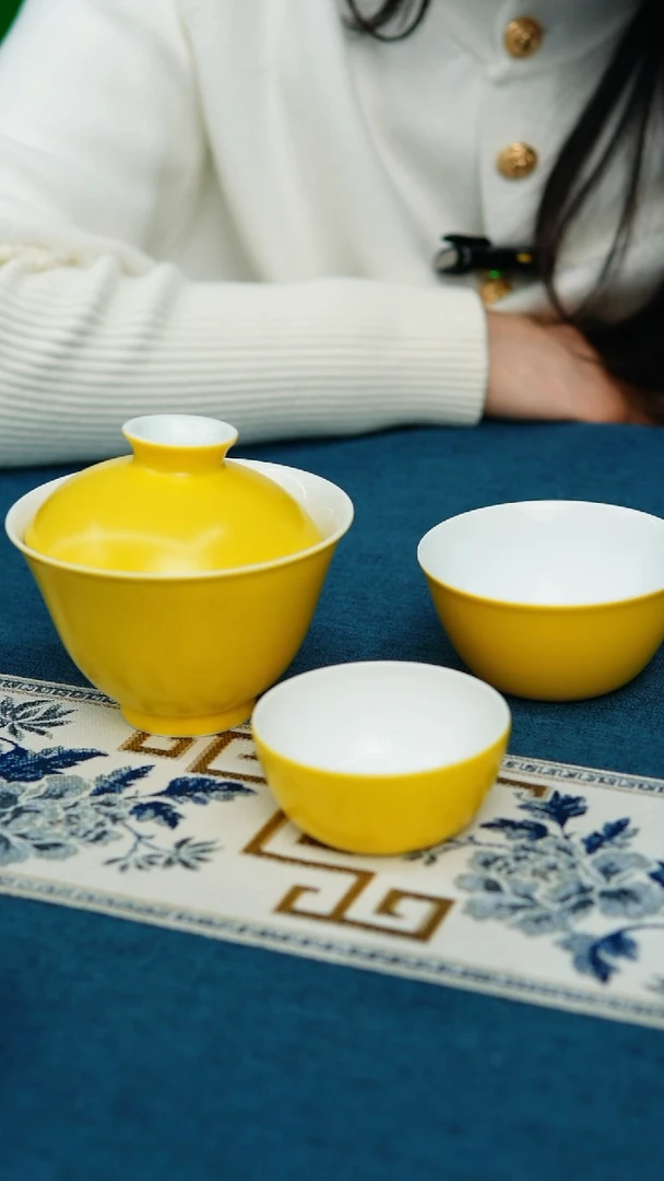 【闪购商品】柠檬黄盖碗150 鸡缸柠檬黄 大号卧足杯