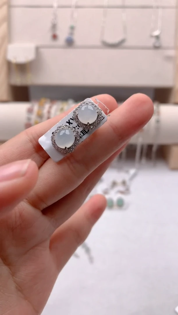 翡翠银S925镶嵌耳饰3号