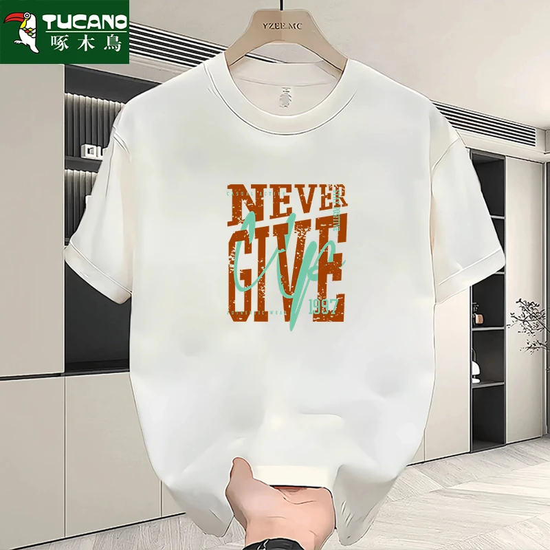 啄木鸟2025重磅纯棉短袖t恤男夏季潮流韩版青年全棉上衣圆领体恤t