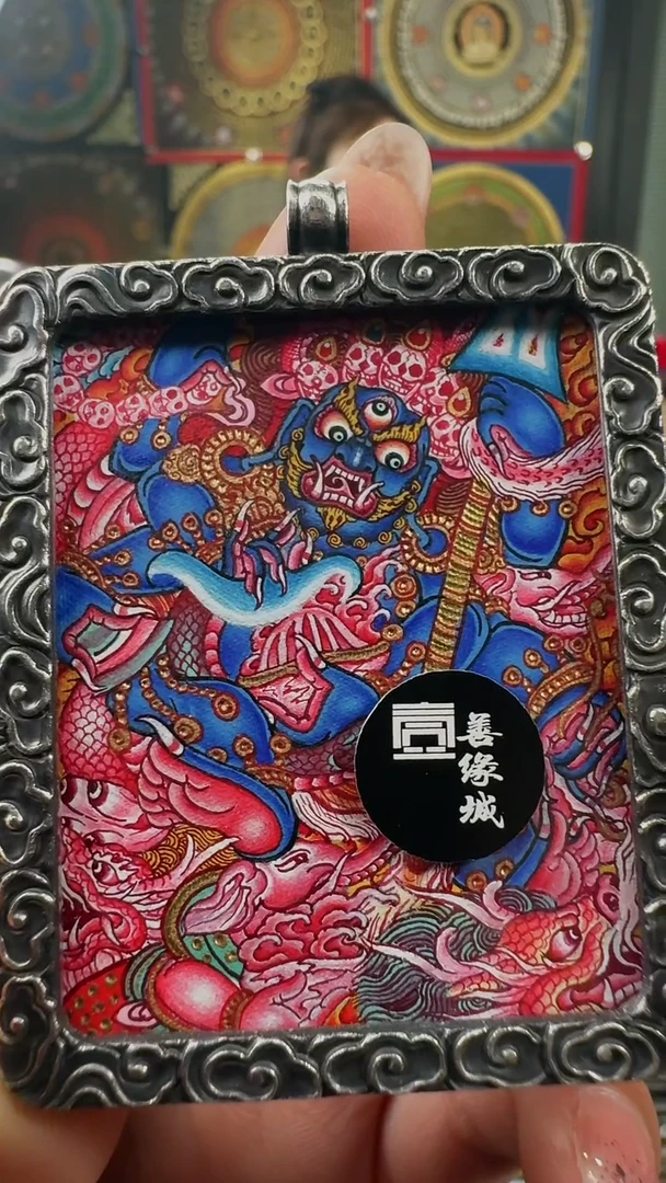 吊坠壹善缘城手绘唐卡大黑天