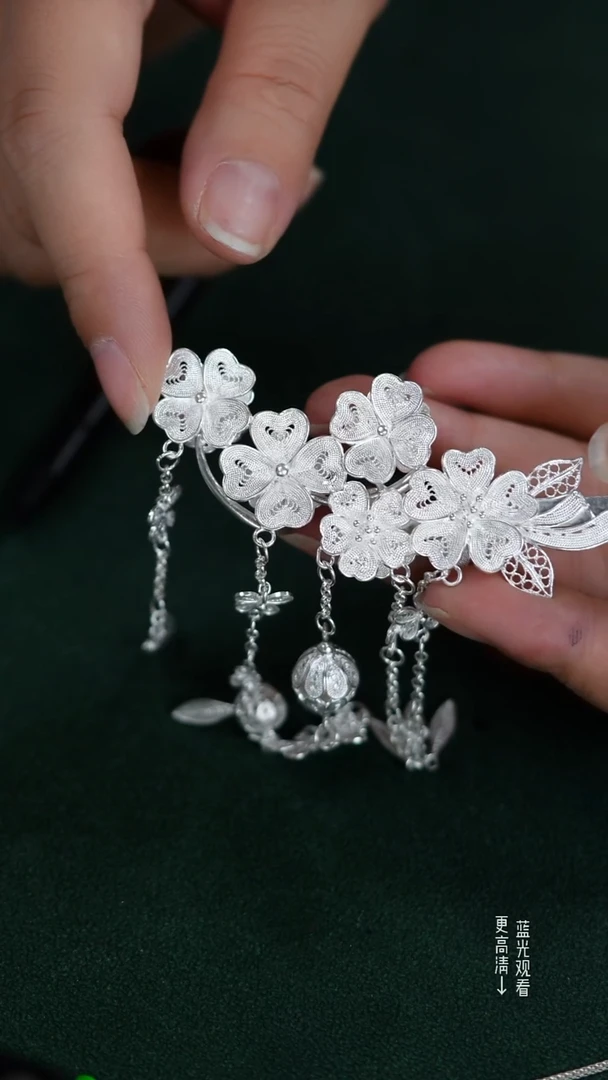 珐琅足银梅花双面发簪