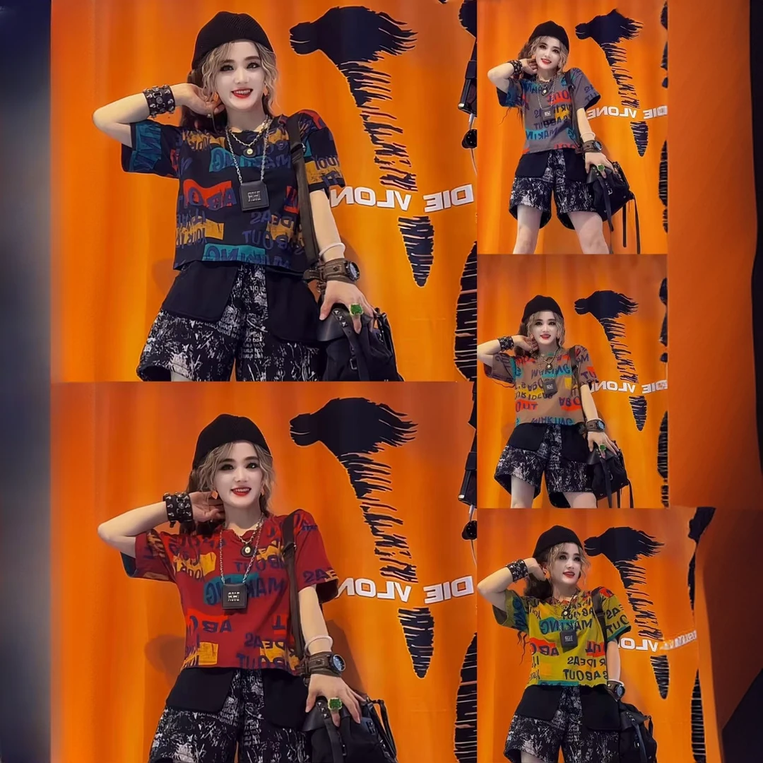 小个子字母圆领短袖T恤女2025夏季新款宽松百搭休闲短款体恤上衣