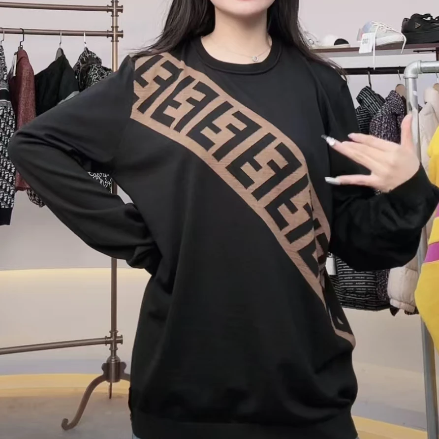 全新未使用 FENDI/芬迪 圆领logo针织衫 黑色/54