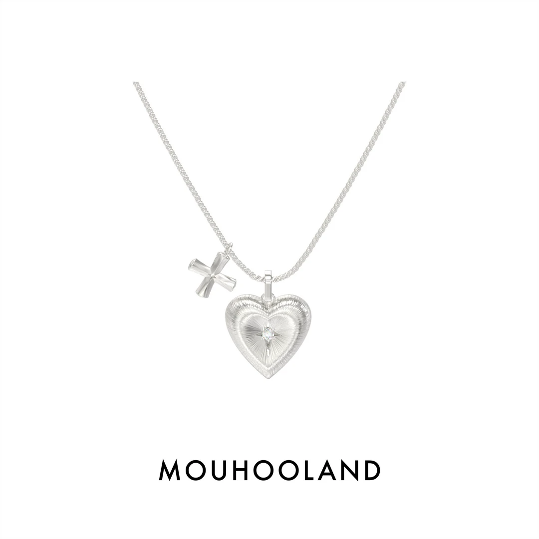Mouhooland/暮后之地 坠链均925银 刻骨铭心爱心拉丝纹理小众原创