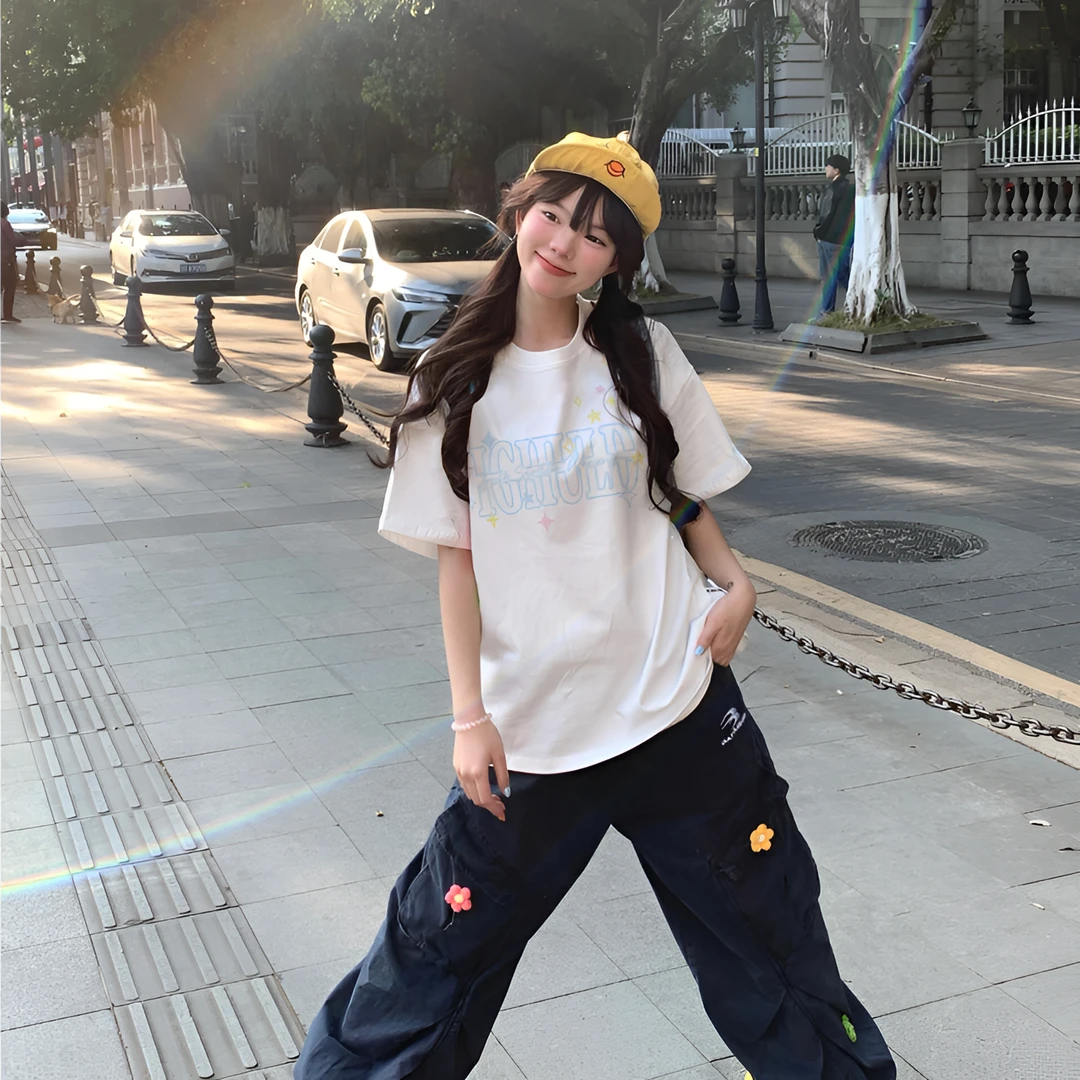 2025新款爆款美式复古印花短袖t恤女夏季休闲百搭情侣上衣ins