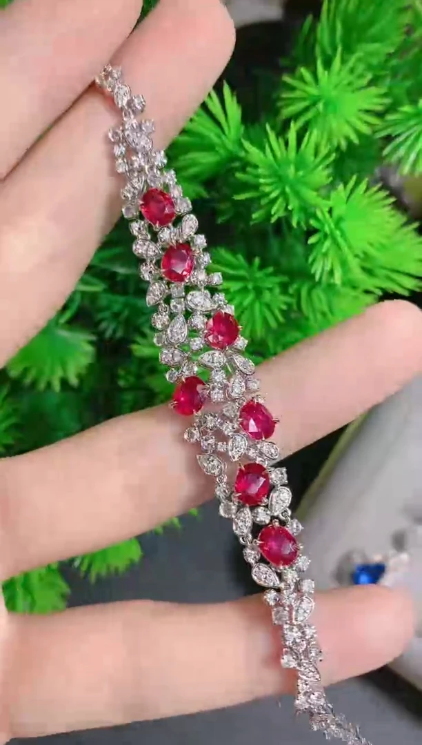 18K金镶嵌18K金手链红宝石.