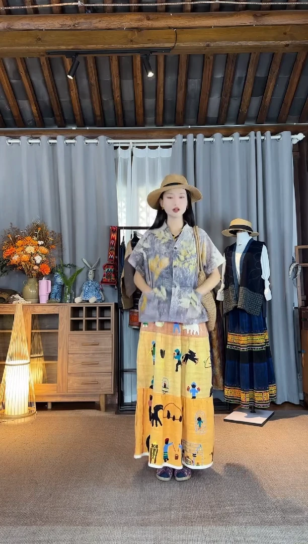 设计师款浅紫拓印叶子短袖