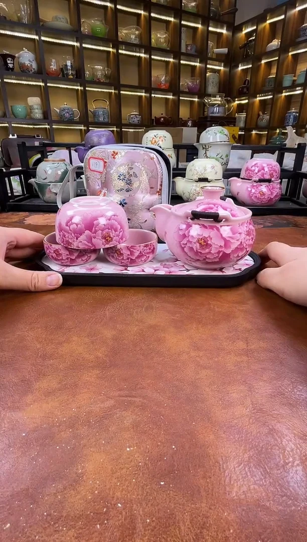 .新款粉色牡丹宝瓶+长方粉色花朵盘