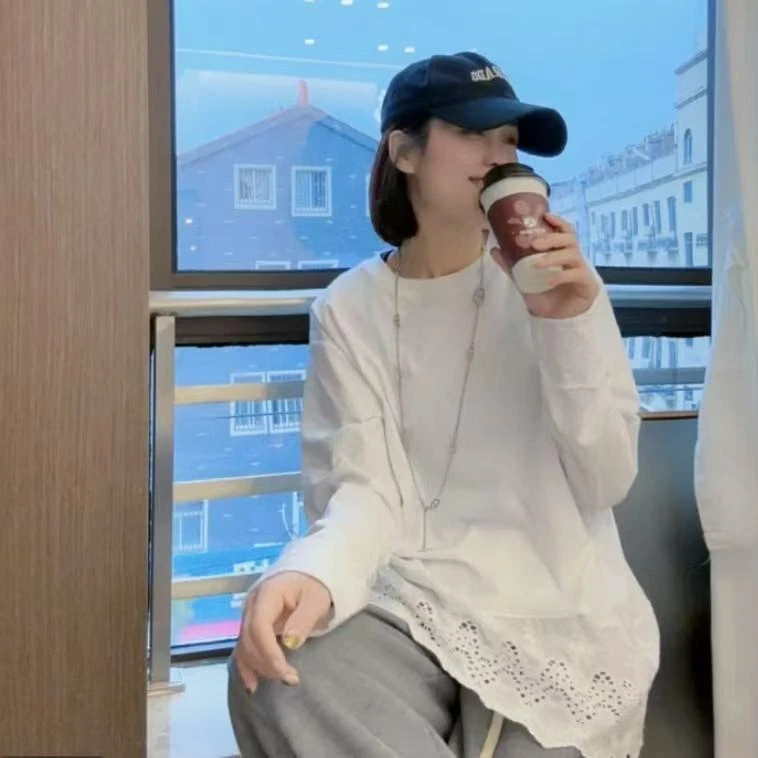 2025新款【衬衣】爆款简约时尚减龄长袖蕾丝休闲百白搭圆领3360