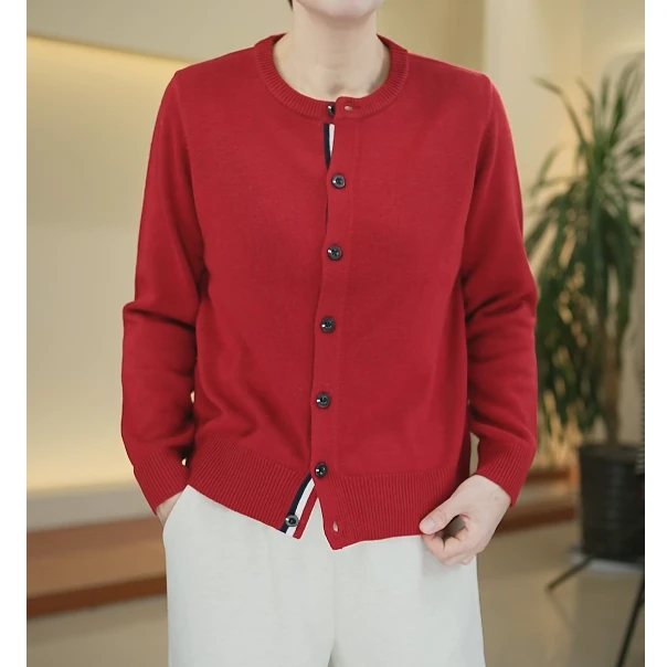 SKL-766秋冬新款门襟夹色休闲百搭针织开衫