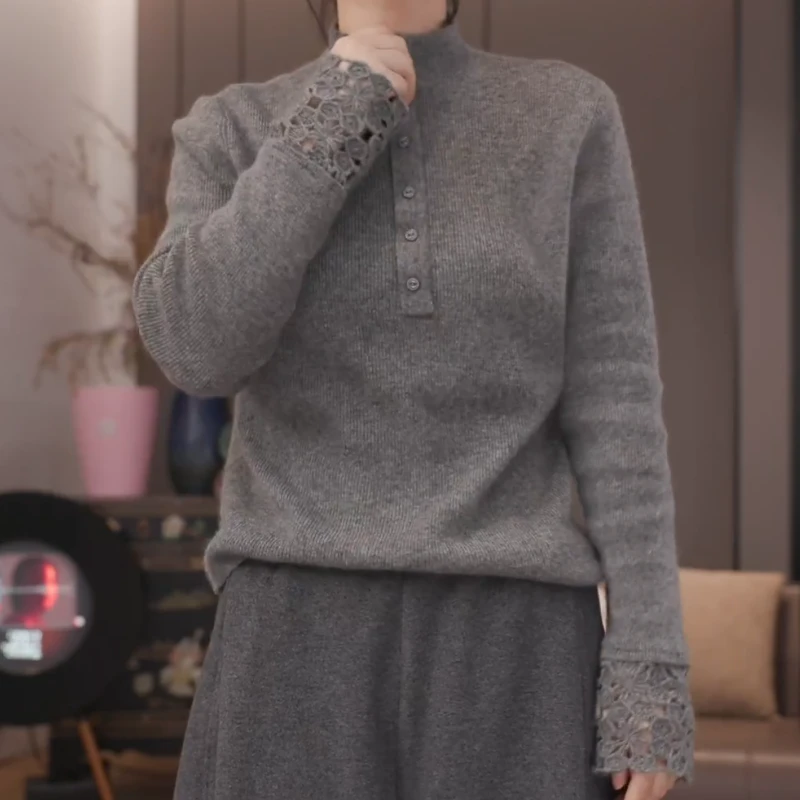 2025秋冬新款设计感花边袖口软糯温柔感针织上衣衣LK2508143