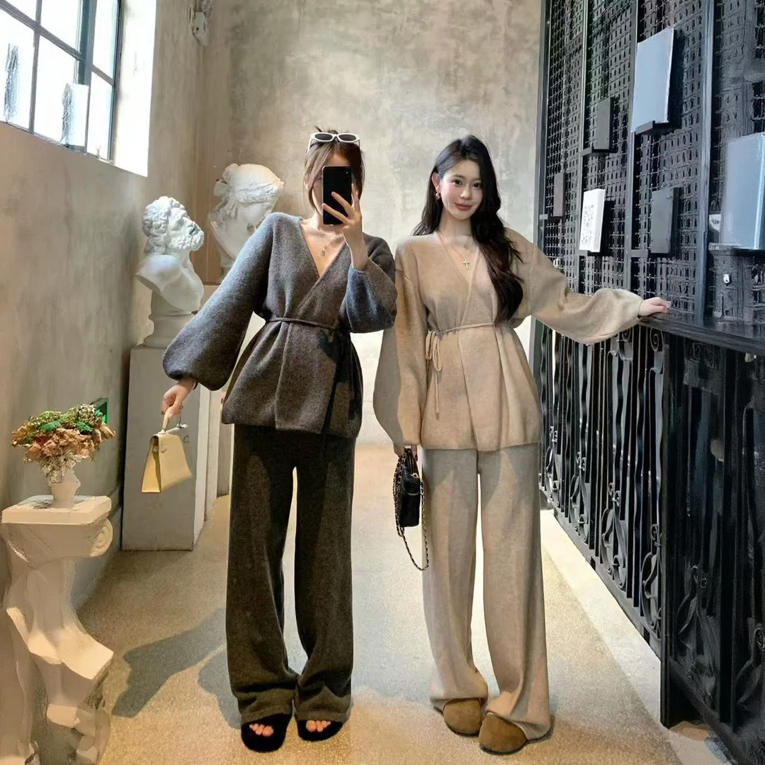 【北北专属-8023】慵懒风毛衣套装高级感轻熟气质女神阔腿裤两件套
