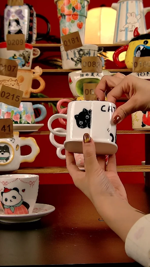 杯子DIY景德镇陶瓷纯手工手绘创意杯小黑猫