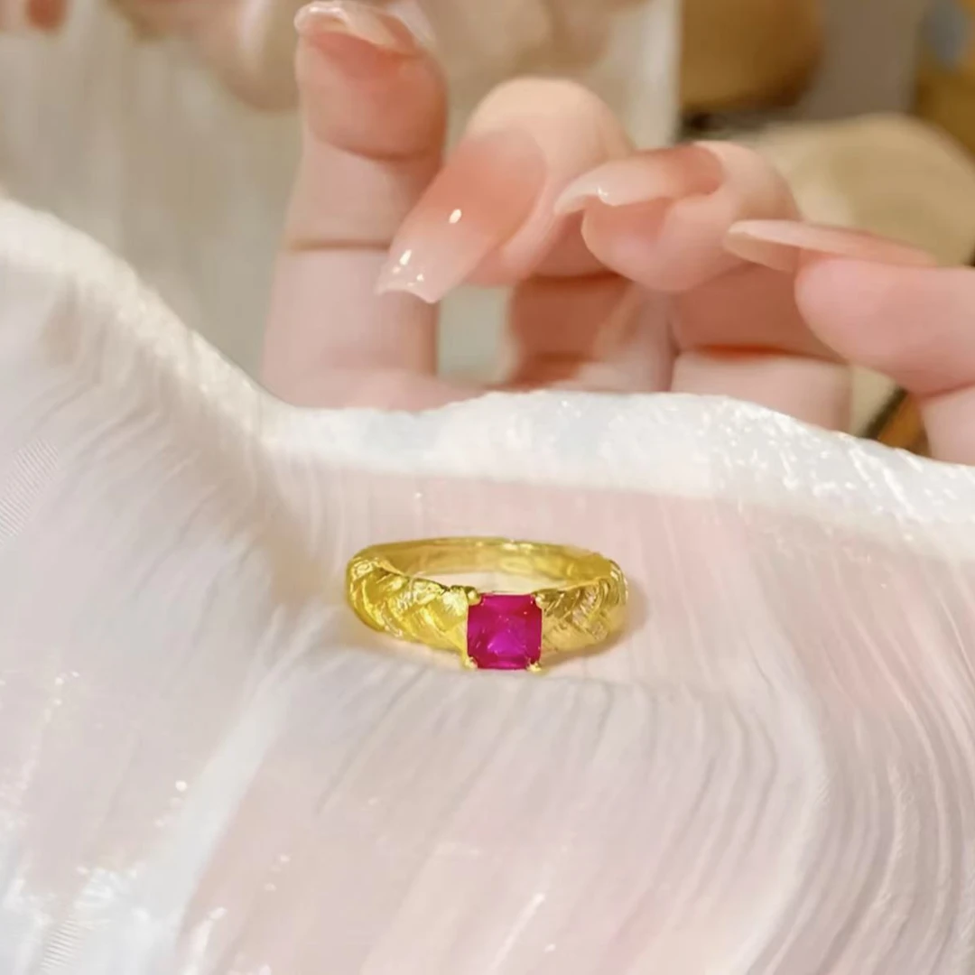 黄金足金999 5D无氰工艺编织唐塔戒红色黄金戒指精致精美好物