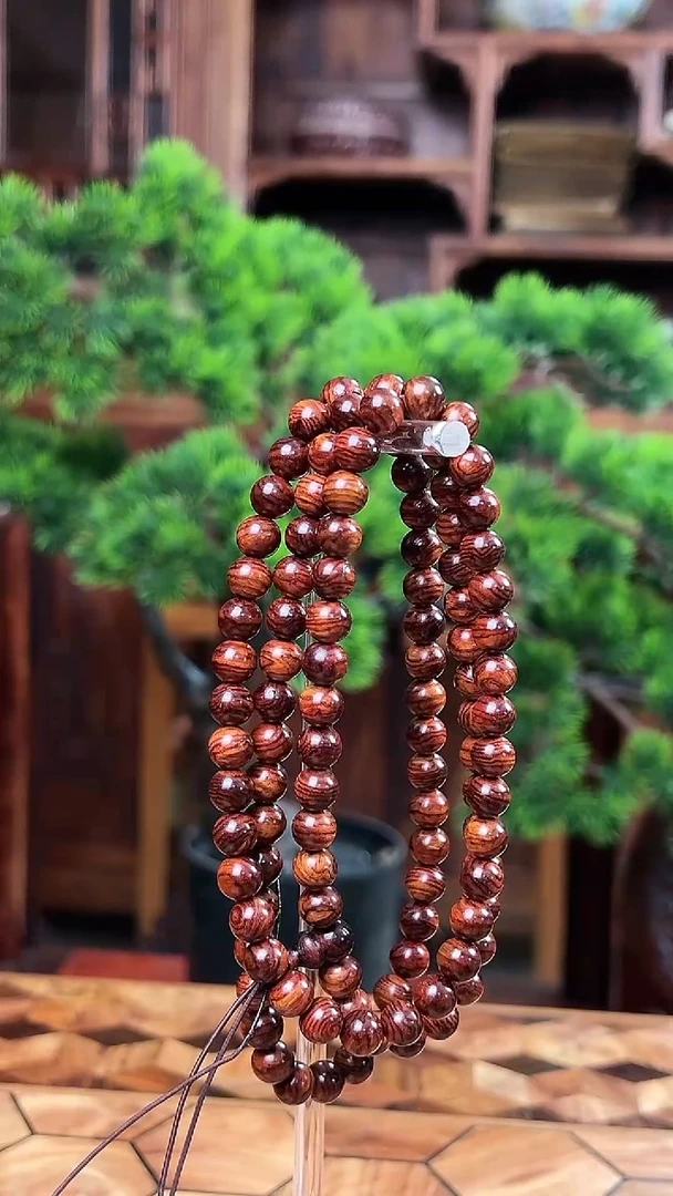 手串/手链黄花梨/降香黄檀保真海黄8圆108颗  正宗顺水波纹油梨料