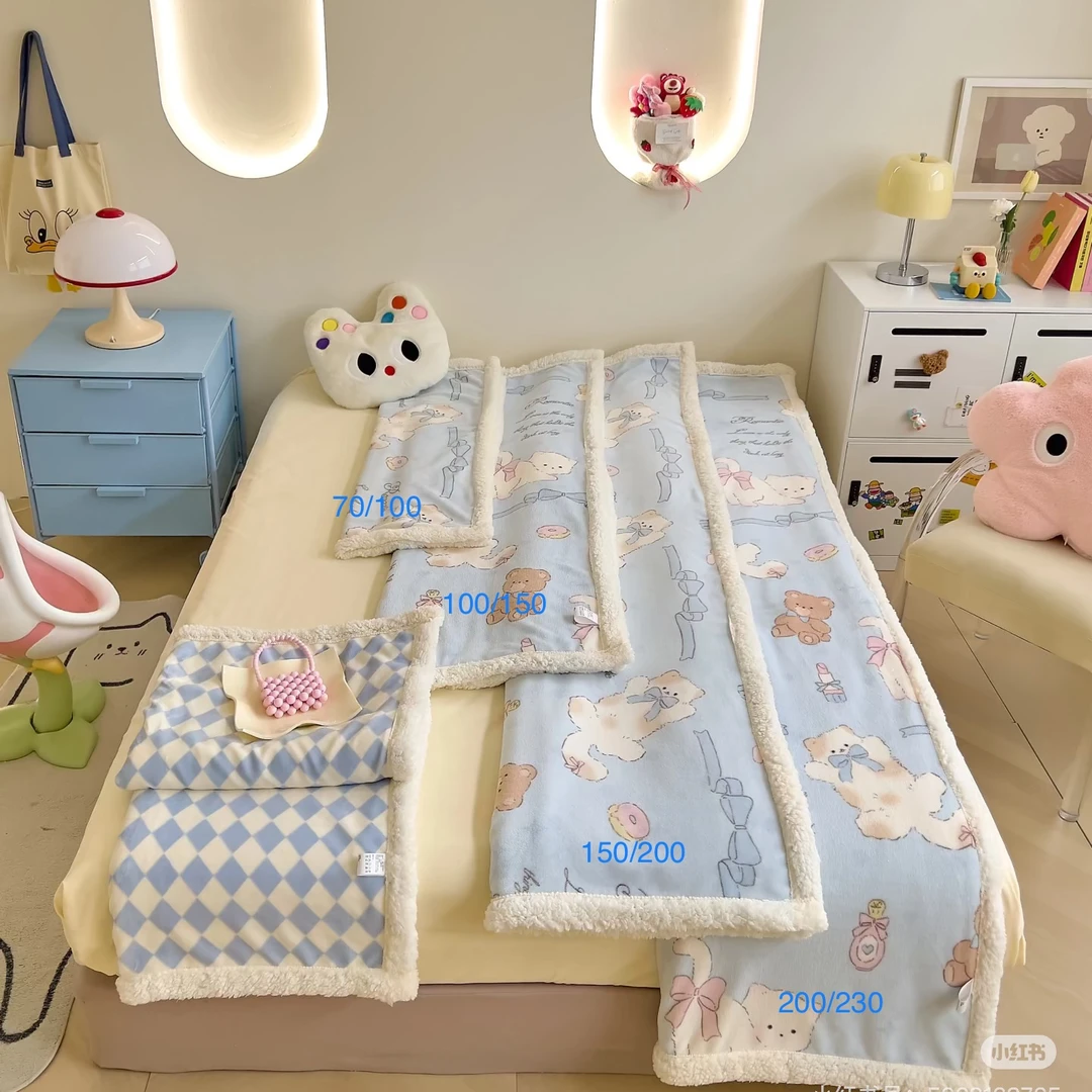 牛奶绒毛毯床品可爱盖毯午睡幼儿园印花毯子柔软