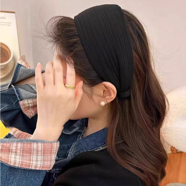 义佰满分定制版法式复古风超宽针织发箍纯色不夹头百搭头箍发饰