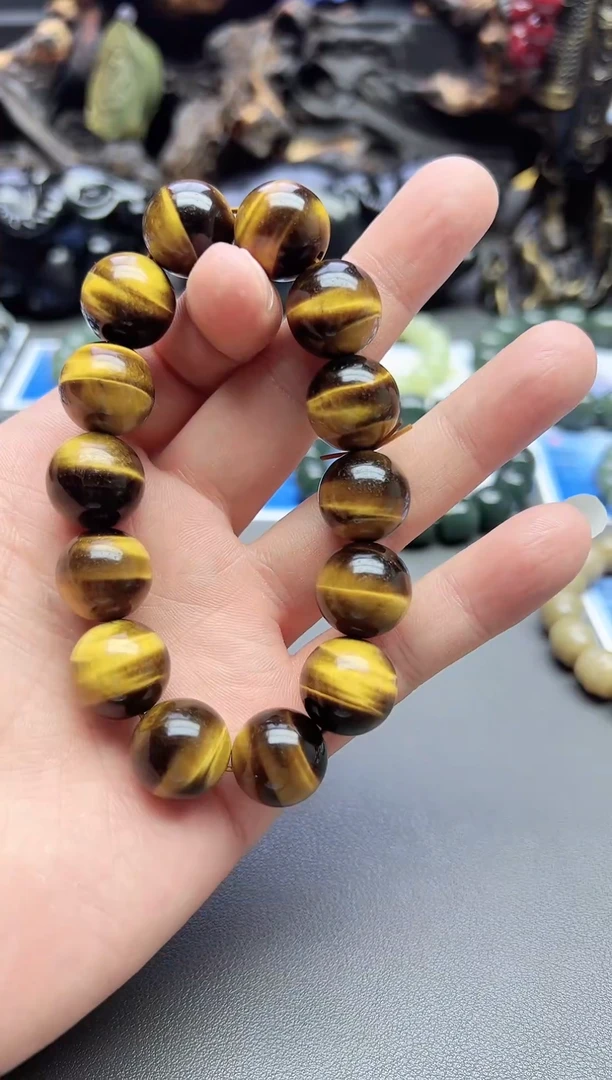 合金手链硅化玉卡16天然虎睛石手串
