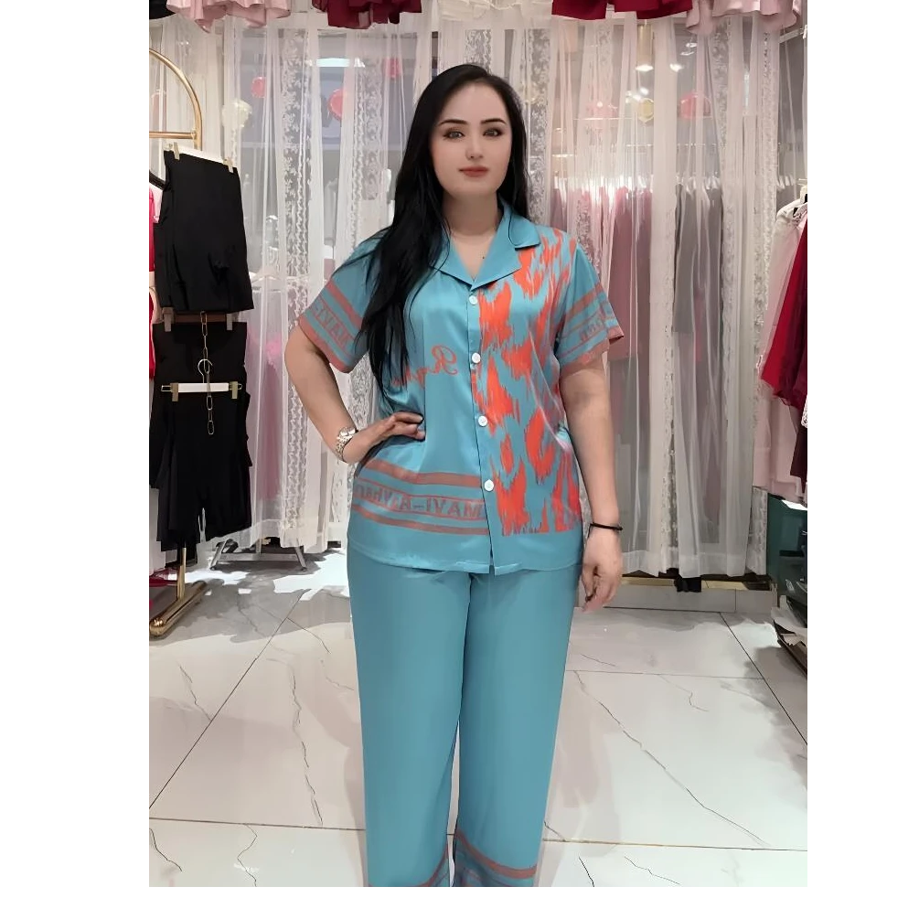 女时尚薄款上衣舒适气质女装居家服套装女款睡衣衬衫领夏季休闲