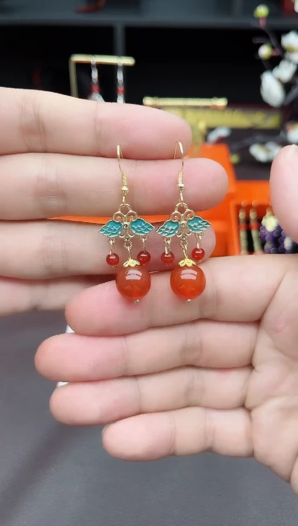 玛瑙/玉髓耳饰银S925镶嵌530000