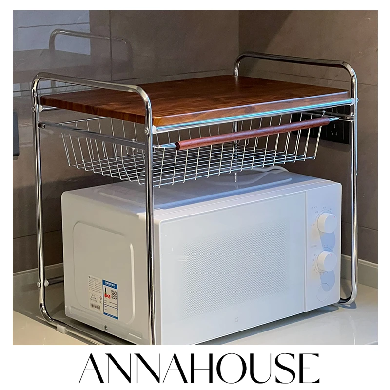 ANNAHOUSE中古实木微波炉置物架支架多功能储物厨房台面收纳MR