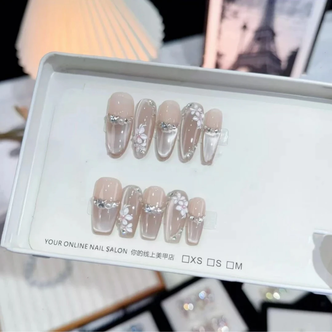 【春花夕拾】春季款温柔气质纯欲猫眼美甲纯手工穿戴甲10片装高级感