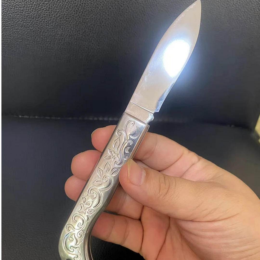 （新疆包邮）全钢手工英吉沙-015镜面折叠刀水果刀吃肉小刀精美已开