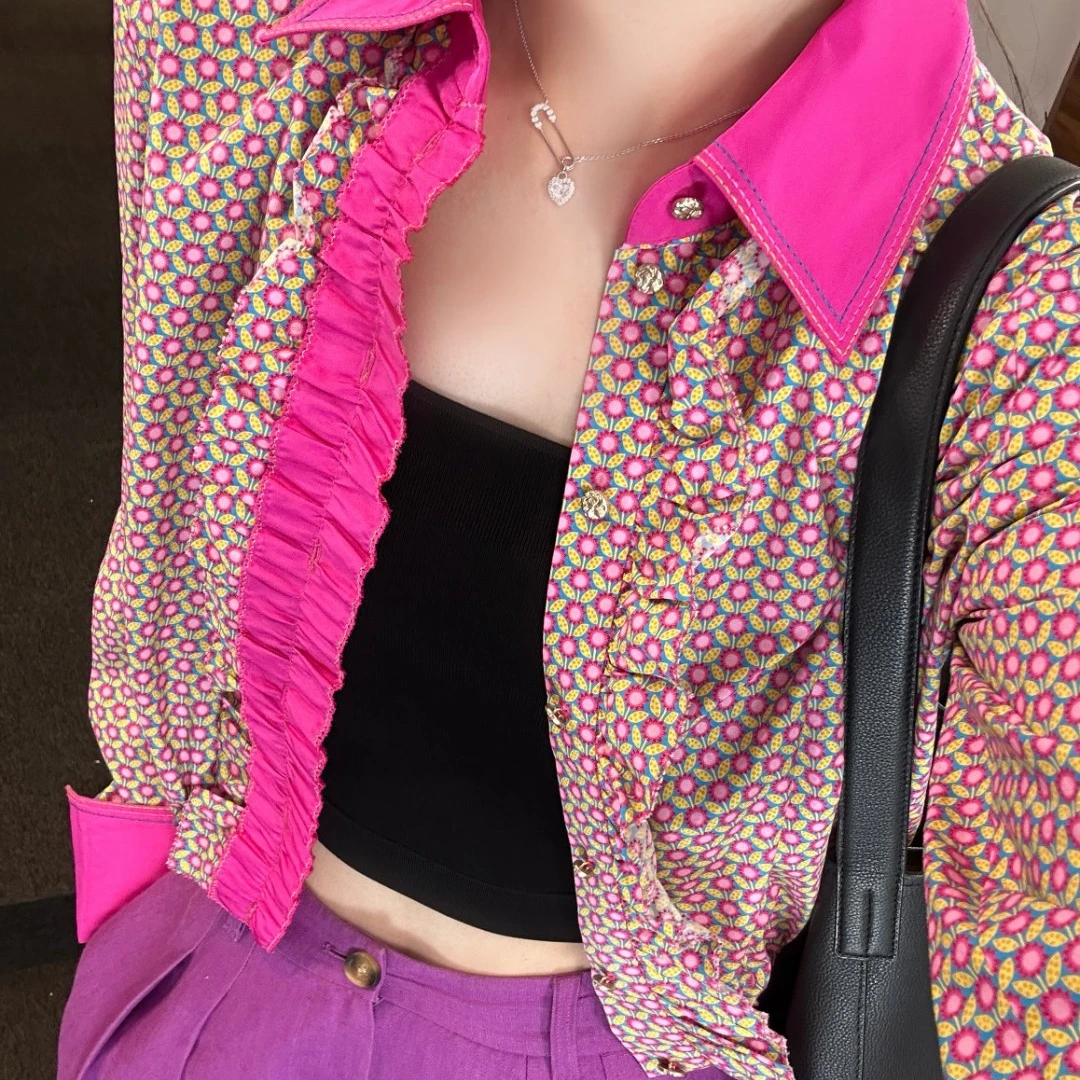 AMASS/阿玛施新款粉色拼接短款衬衫长袖 5300983