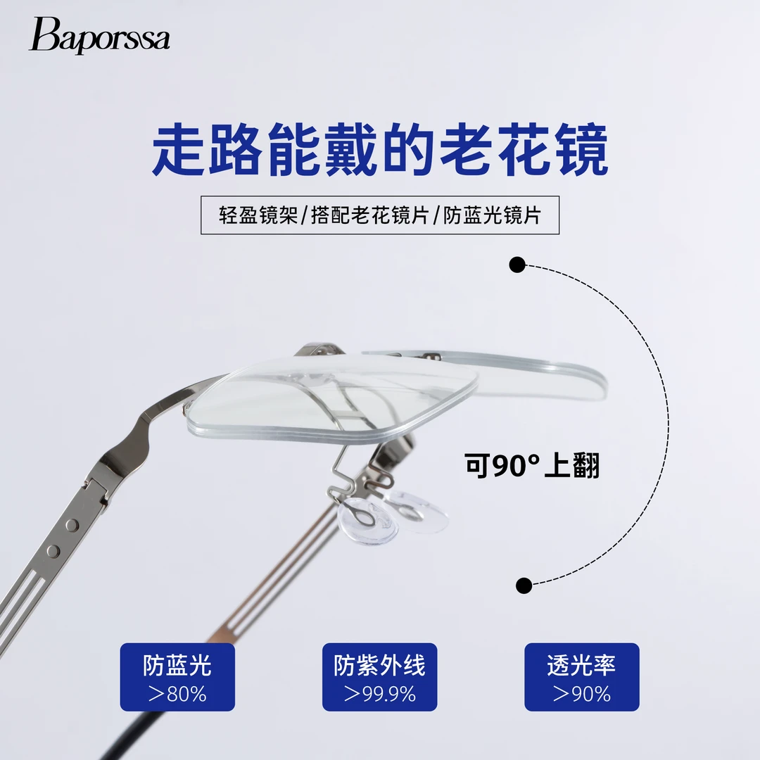 BAPORSSA/巴宝莎时尚防蓝光翻盖老花镜眼镜走路能戴老视镜