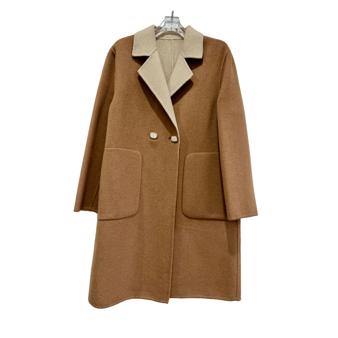 （2025羊毛长毛款）翻领秋季纯色长款毛呢大衣呢大衣美式赫本风