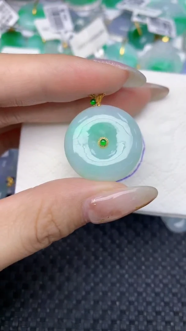 颈饰18K金镶嵌翡翠天然缅甸翡翠a货百元以上9元证书费自理