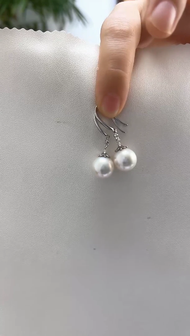 银S925镶嵌淡水珍珠耳饰11-12耳钩