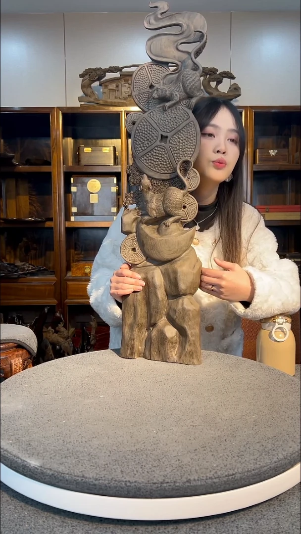 【闪购商品】金丝楠木雕双鼠抱财