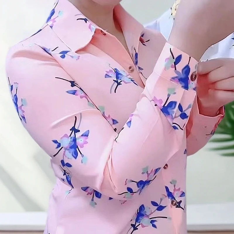 雪纺衬衫女长袖印花2024女人味妈妈女士雪纺衫长袖衬衫律动莫兰迪