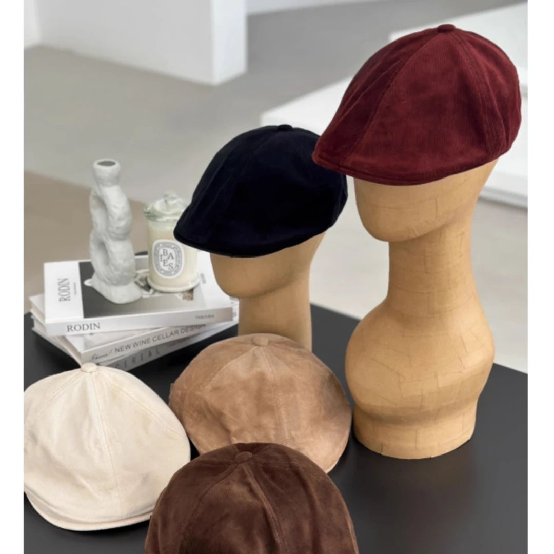 阿蕊专属复古灯芯绒前进帽女潮流时尚gril贝雷帽秋新款PI24S083