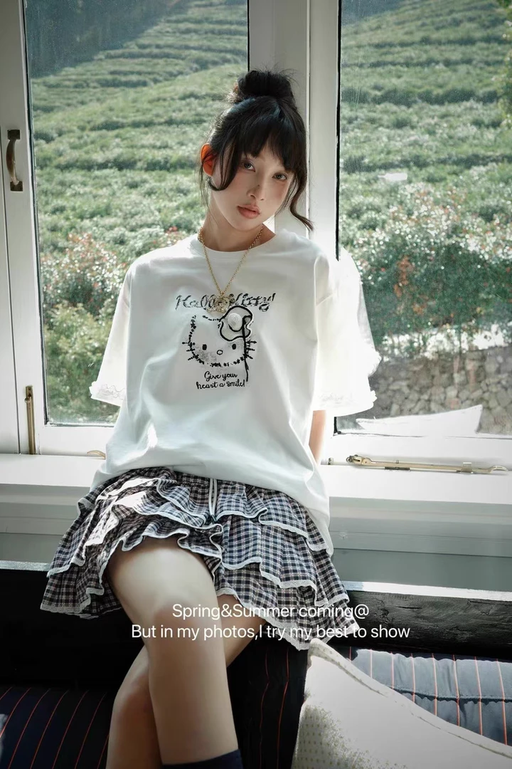 【kitty小姐】韩国显瘦气质真小帽子夏季新款圆领半袖甜美少女宽松