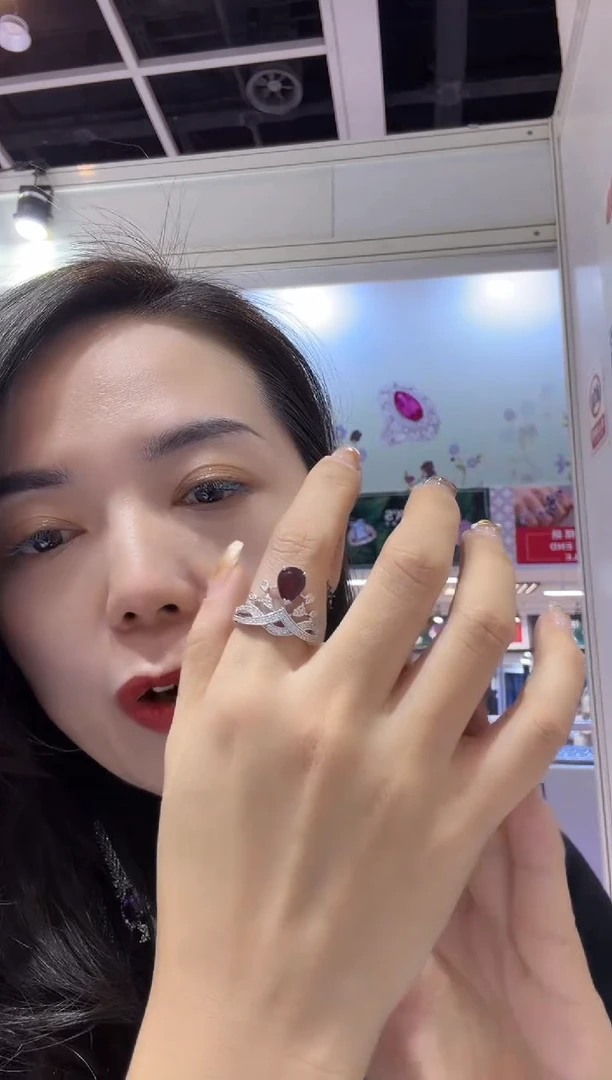 银S925镀金镶嵌戒指定制石榴石13-17备注圈口