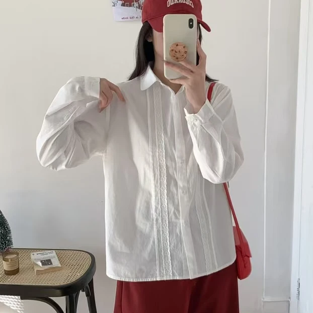 春秋韩版内搭白色衬衫女设计感日系学院风小清新百搭纯棉长袖衬衣