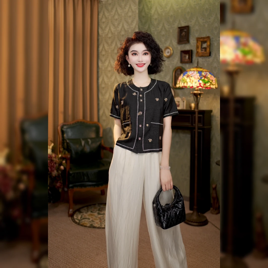 夏季新款小香风休闲气质圆领衬衫LY-G8381