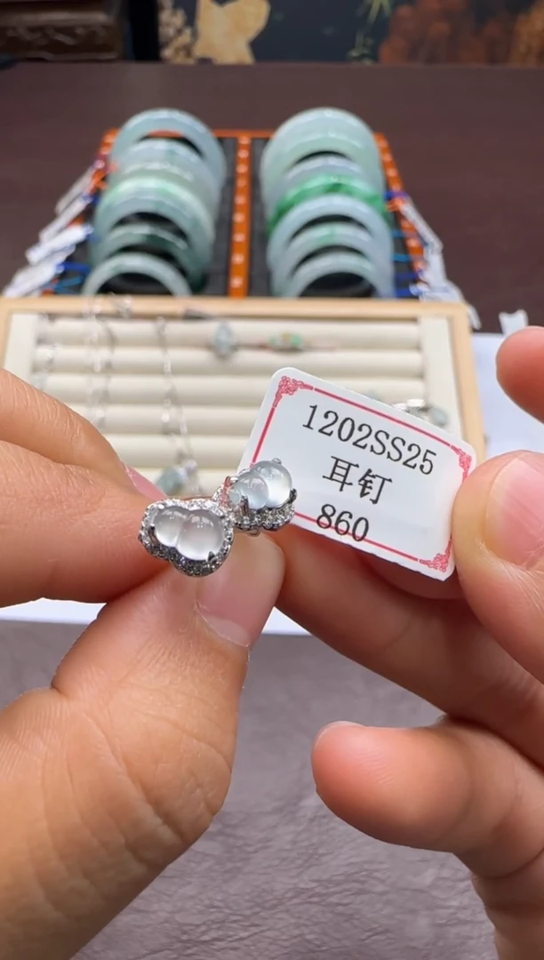 银S925镶嵌翡翠耳饰1202SS25
