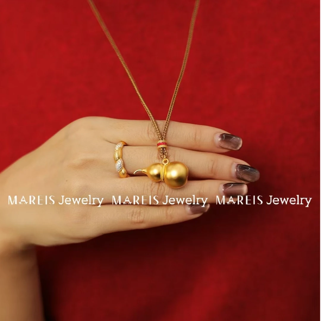 吊坠925银合成锆石 MAREIS s925银镀18k金 古法素金葫芦项链