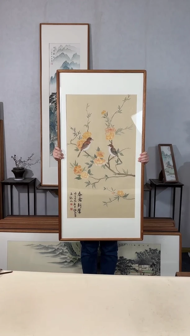 国画手绘*春禽新声*62*122cm带框发货