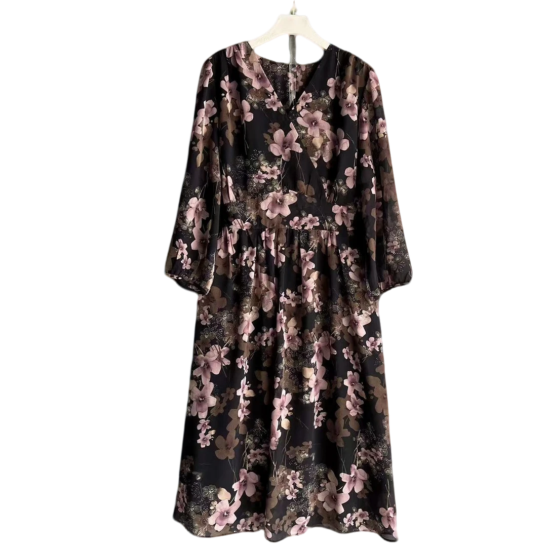 春季常规高腰连衣裙夏季v领长裙百搭