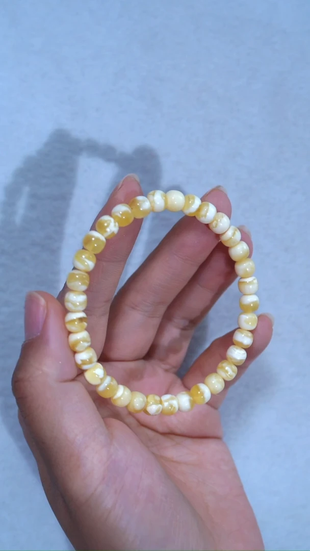 未镶嵌蜜蜡手链典藏级6.5mm金瓷白溶洞虎皮妖花