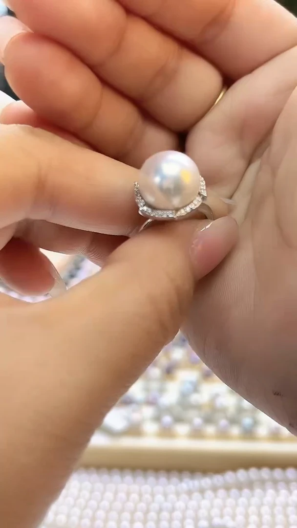 未镶嵌戒指淡水珍珠12mm冷清光白珠戒指(多样性发一）