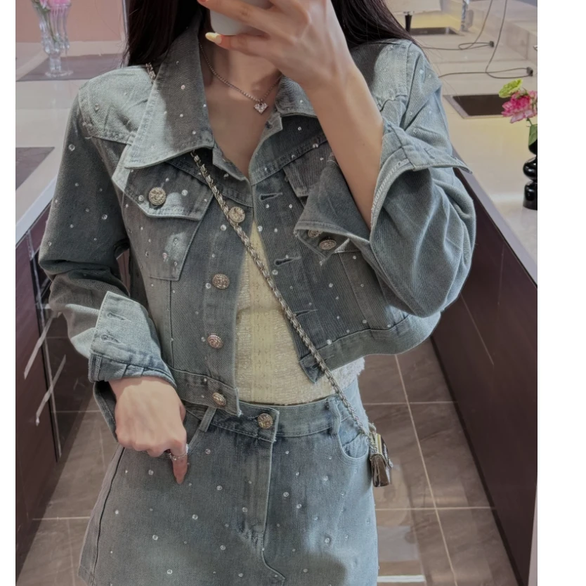 K小姐【星河牛仔】网红蓝色短时尚百搭复古套装JJC4TZ0209