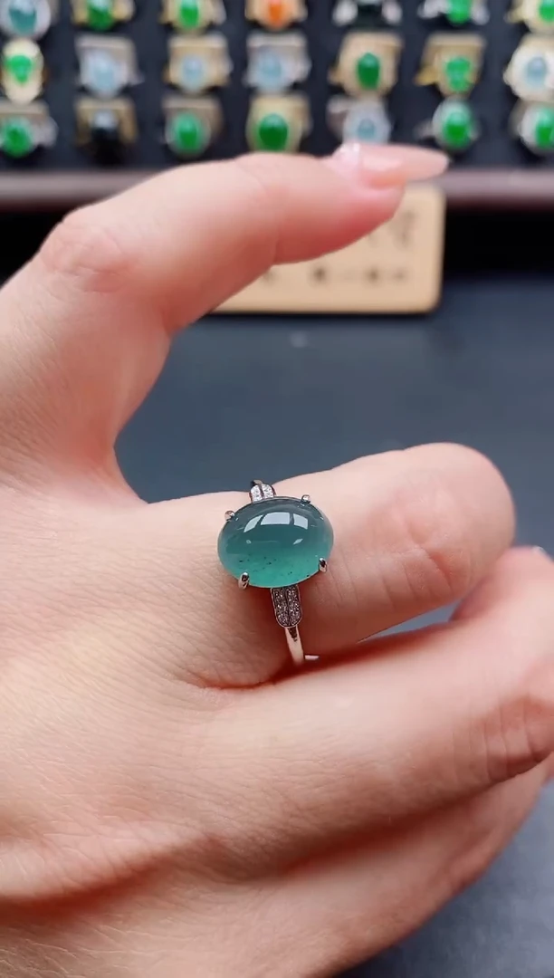 银S925镶嵌戒指翡翠1