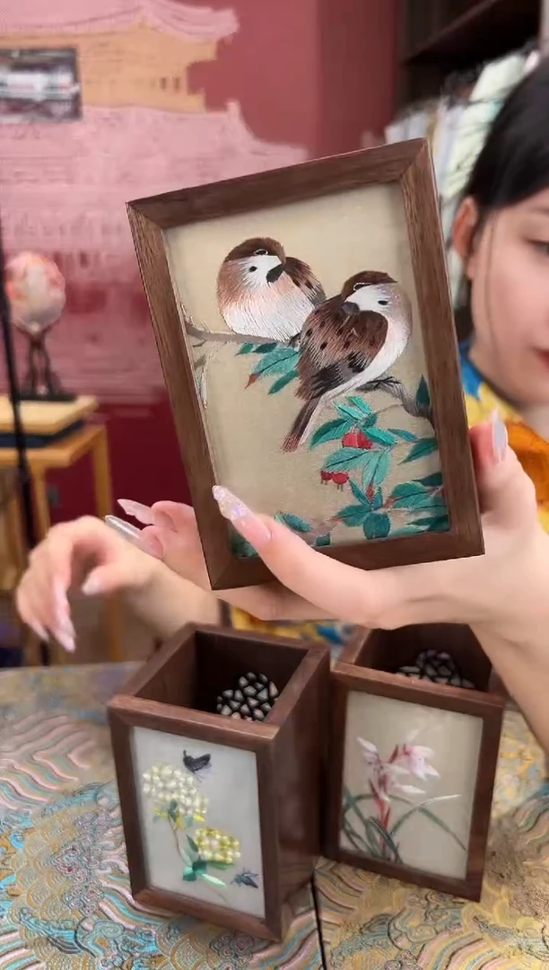 刺绣非遗苏绣手工刺绣笔筒套装