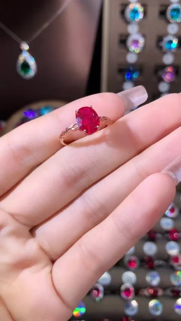 银S925镶嵌戒指红宝石79玫瑰金